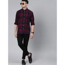THE BEAR HOUSE Men's Checked Slim Fit Long Sleeves Maroon Shirt