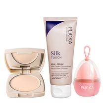 FLiCKA Combo Base Story Cream Foundation Caramel + Silk Touch Primer + Beauty Blender Sponge w/Case