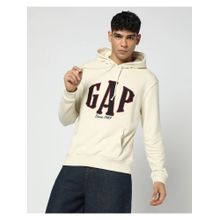 GAP Off White Logo Print Hooded Full Sleeves Sweatshirt