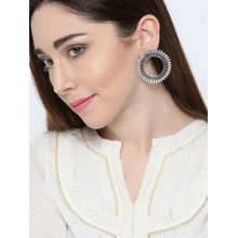 Infuzze Oxidised Silver Toned Circular Drop Earrings