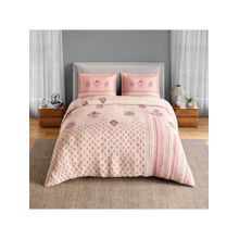 SPACES Peach Neo Chaap Cotton 152 TC Percale Bedsheet with 2 Pillow Covers (King)