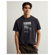 American Eagle Men Faded Black Logo Graphic T-Shirt