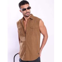 Bene Kleed Brown Cotton Sleeveless Shirt