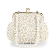 Anekaant Pochette Off White Faux Silk Pearl Embellished Clutch