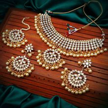 Sukkhi Trendy Kundan Gold Plated Wedding Jewellery Pearl Choker Necklace Set for Women (N73544)