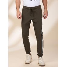 Being Human Men Vertical-Stripes Olive Blended Joggers