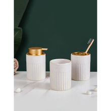 Nestasia White Color Ribbed Matte Textured Ceramic Bathroom Accessories Set of 3
