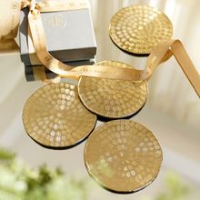 Pure Home + Living Set of 4 Gold Metal Line Hammered Round Coasters