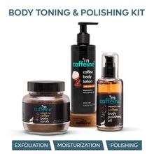 MCaffeine Body Toning & Polishing Kit- Coffee Body Massage Oil, Exfoliating Body Scrub & Body Lotion