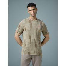 Technosport Khaki Men Jacquard Slim Fit Round Neck Sports T-Shirt with Double Cool