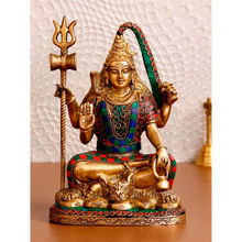 eCraftIndia Lord Shiva Idol Decorative Brass Figurine with Colorful Stone Work
