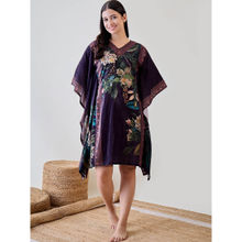 The Kaftan Company Blue Floral Garden Velvet Night Wear Kaftan