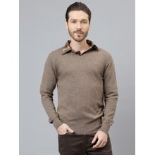 WOODLAND Mens Solid Full Sleeves Brown Sweater