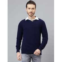 WOODLAND Mens Solid Full Sleeves Navy Blue Sweater