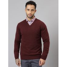 WOODLAND Mens Solid Full Sleeves Maroon Sweater