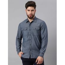 WOODLAND Mens Solid Full Sleeves Blue Casual Shirt