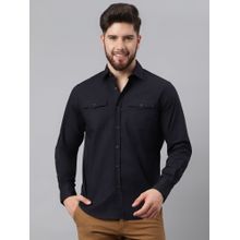 WOODLAND Mens Solid Full Sleeves Navy Blue Casual Shirt