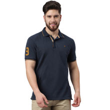 WOODLAND Mens Solid Half Sleeves Navy Blue Polo T-Shirt