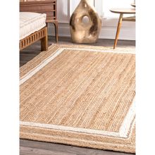 HabereIndia Handmade Jute Carpet - Beige And White