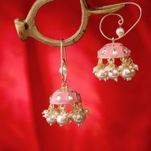 LAIDA Pink Kundan Embellished Jhumka Earrings