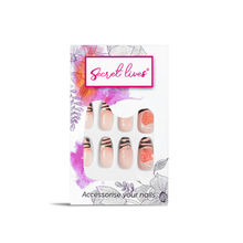 Secret Lives Peach Black Color with 3d White Studs & Heart Press On Nails