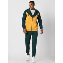 Peter England Men Yellow Patterned Casual Jacket and Track Pants (Set of 2)