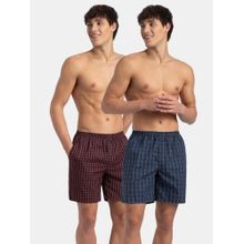Jockey 1223 Men Cotton Checkered Boxer Shorts-Tawny Port and Vintage Indigo (Pack Of 2)