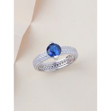 925 Silver 1 Carat Blue Sapphire Halo Ring For Women & Girls