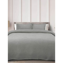 Rosara Home Grey Solid Waffle Queen Bed Cover with 2 Pillow Covers