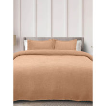 Rosara Home Peach Solid Waffle Queen Bed Cover with 2 Pillow Covers