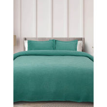 Rosara Home Teal Solid Waffle Queen Bed Cover with 2 Pillow Covers