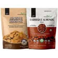 NourishVitals Healthy Combo, Almonds And Raisins Mix + Barbeque Roasted Almonds