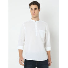 Spykar Men White Linen Solid Casual Short Kurta