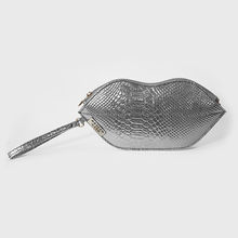 Modern Myth Textured Silver Lips Shaped Metallic Makeup Pouch