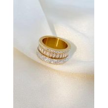 Inaya Accessories Modern 18Kt Gold Plated Inlaid Zircon Stackable Statement Ring, Zaraa