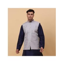Kraft India Mens Silk Stripes Grey Waistcoat Satin Lining Nehru Jacket