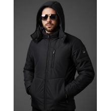 SPIRIT Men Solid Hooded Black Full Sleeves Puffer Jacket