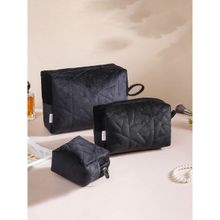 Nestasia Sleek Black Cosmetic Bag Set of 3