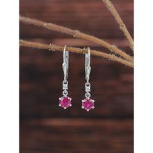 925 Sterling Silver Round Red Ruby and American Diamond Dangler Earrings for Women Girls