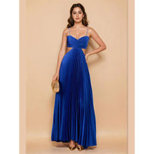 WomanLikeU Blue Pleated Maxi Dress