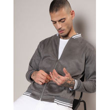 Campus Sutra Mens Moon Grey Zip-Front Baseball Jacket