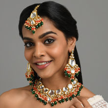 Fida Wedding Bridal ethnic Gold-Plated Red Ornate Pearl Kundan Jewellery set for Women(Free Size)