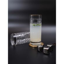 Smokey Cocktail Crystal Handmade Diamond Cut Tall Glass with Gold Rim (Pack of 2)