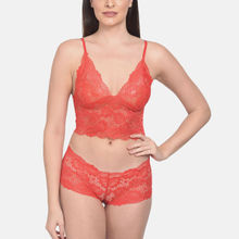 Mod & Shy Women'S Soft Net Polyester Honeymoon Nightwear Super Soft Lingerie Set - Red