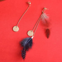 Blueberry Mis-Match Feather Drop Earrings