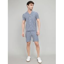 Monte Carlo Navy Blue Cotton Blend Stripes Shirt with Shorts