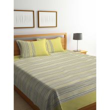 SHADES OF LIFE Amaze Handloom Cotton Bedcover With Two Pillow Covers (Green Multi Color Stripe)