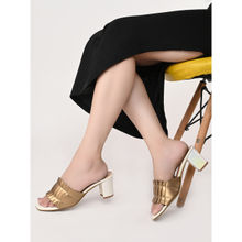 ALL TABS OPEN Women Metallic Gold Party Block Heels