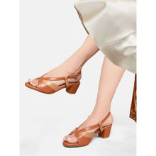 ALL TABS OPEN Women Tan Ankle Strap Buckle Heel Sandal Heels