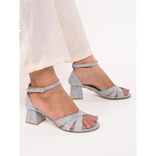 ALL TABS OPEN Women Textured Grey Block Sandal Heels